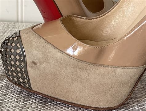 Christian Louboutin Nude Patent Leather Suede Metal P Gem
