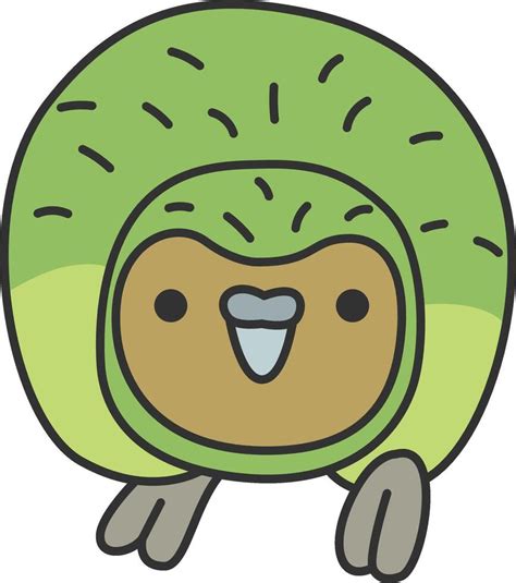 Kakapo Parrot Vector Illustration In Doodle Style On White Background