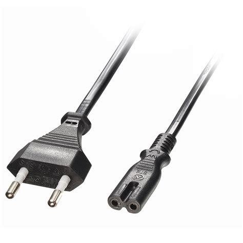 2m Euro 2 Pin Plug To IEC C7 Mains Power Cable, Black - from LINDY UK