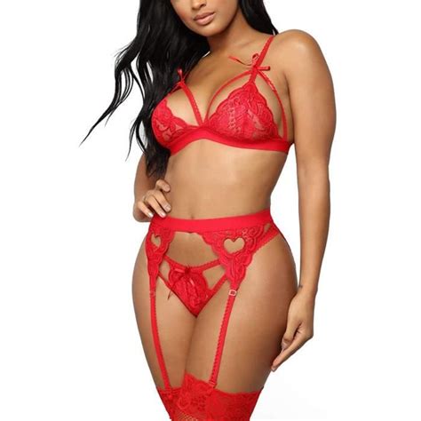 Dames Lingerie érotique Sexy dentelle sangle porte jarretelles ensemble de lingerie Rouge