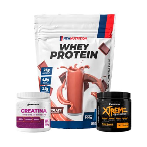 Kit Whey Protein Concentrado 900g Creatina 300g Pré treino Xtreme 240g