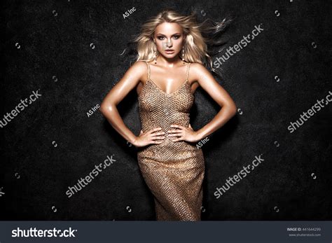 Beautiful Sexy Blonde Woman On Black Stock Photo 441644299 Shutterstock