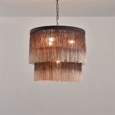 Farmhouse Minimalist 4 Light Tassel Chandelier Rust Metal Frame 2 Tier