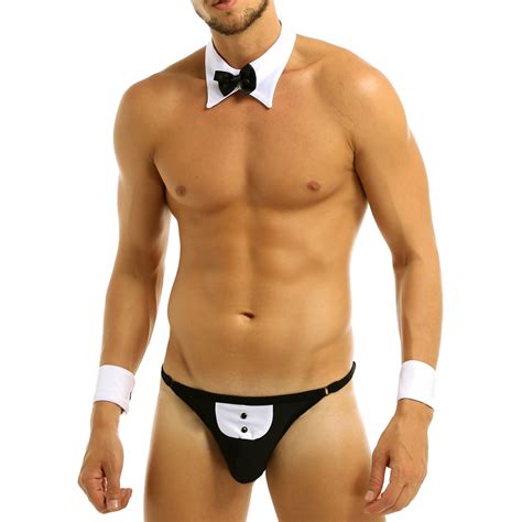 Jual Sexy Mens Waiter Lingerie Set T Back Tuxedo Costume G String Thong