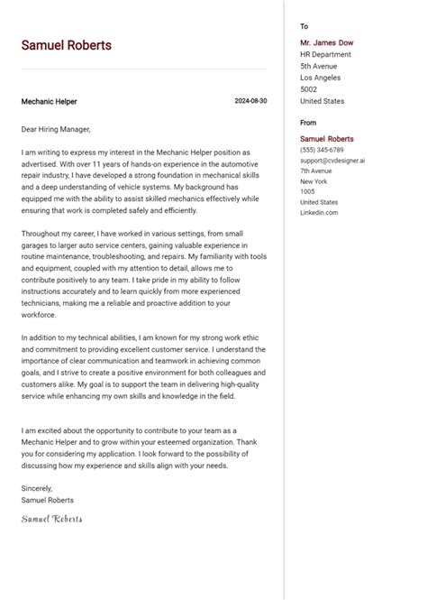 19 Mechanic Cover Letter Examples For 2024 Free Templates CVDesigner Ai