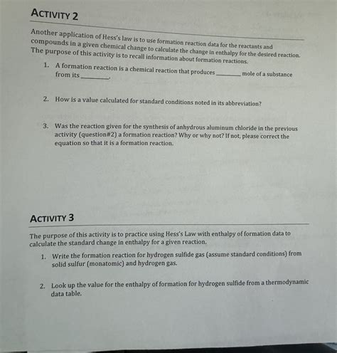Solved Activity 2Another application of Hess's law is to use | Chegg.com