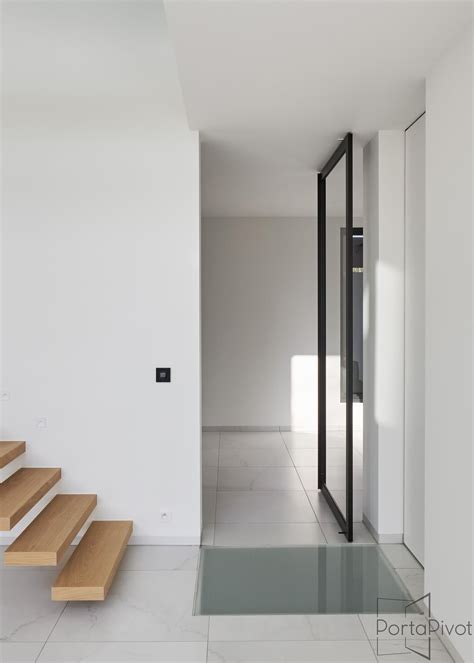 Modern Glass Pivot Door With Offset Axis Pivoting Hinge Without Any