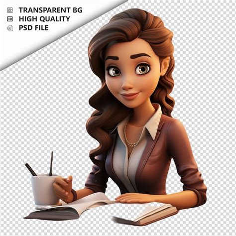 Mulher Latina Estudando Desenho Animado Em 3d Fundo Branco PSD Premium