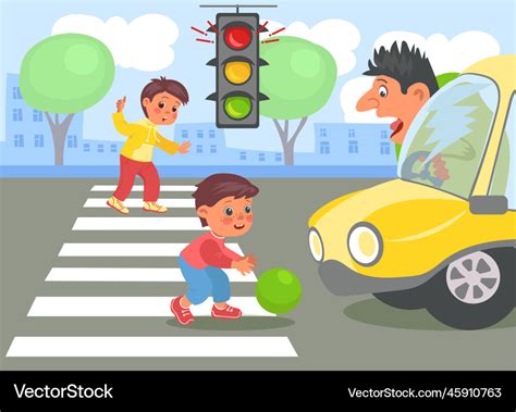 Violation Road Rules Ball Rolled Out Roadway Vector Image