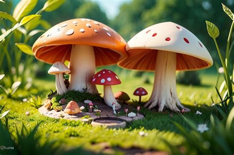 Premium Photo A 3d Rendering Of A Mushroom Garden