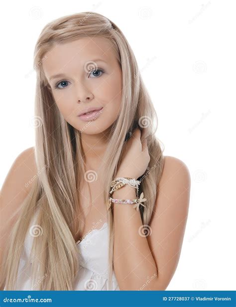 Das Junge Blonde M Dchen Mit Dem Sch Nen Haar Stockbild Bild Von Hell Haar