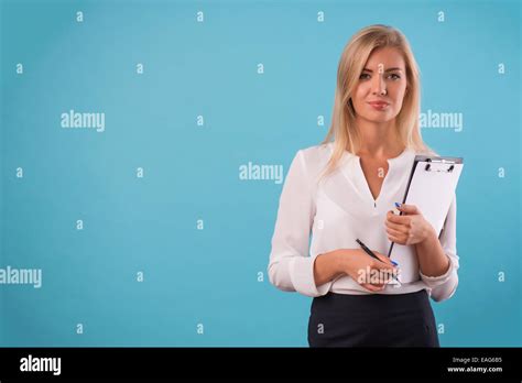 Lovely Blonde Wearing White Blouse Stock Photo Alamy