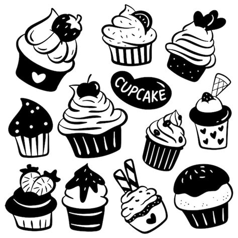 Premium Vector Hand Drawn Cupcakes Silhouette Doodle Design Element