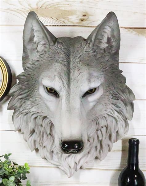 Ebros Large Gray Timber Wolf Head Wall Decor Plaque 165tall Taxidermy