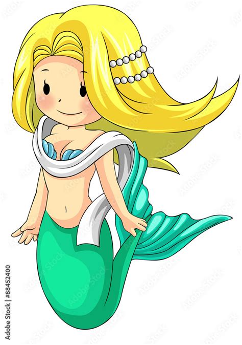 Cute Cartoon Mermaid Character Design With Blond Hair And Naked Upper Body In Japanese Manga
