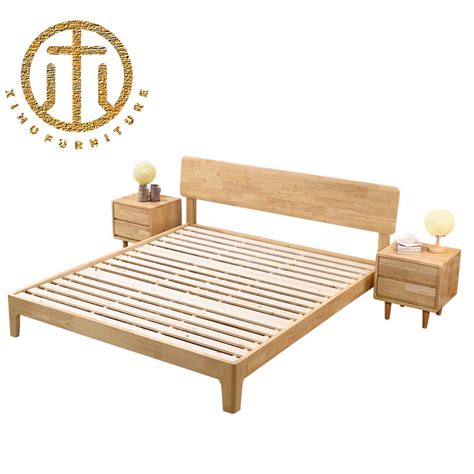 nordic simple rubber wood economical common bed wooden bed  double bed