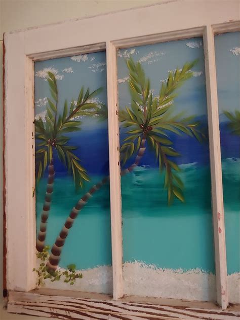 Painted Window Palm Tree Window Window Pane Art Tropical - Etsy | Window painting, Tropical wall ...