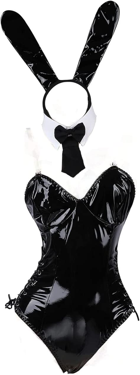 Jasmygirls Women S Sexy Bunny Costume Maid Cosplay Lingerie Naughty Leather Bodysuit Kawaii