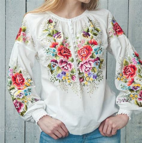 Embroidered Blouse Floral Blouse Vyshyvanka Mexican Blouse Red Peasant ...