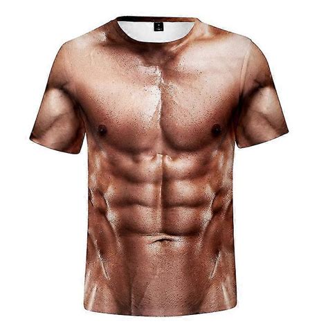 Men S 3d T Shirt Bodybuilding Simulated Muscle Shirt Nude Skin Chest Muscle Tee Shirt Short