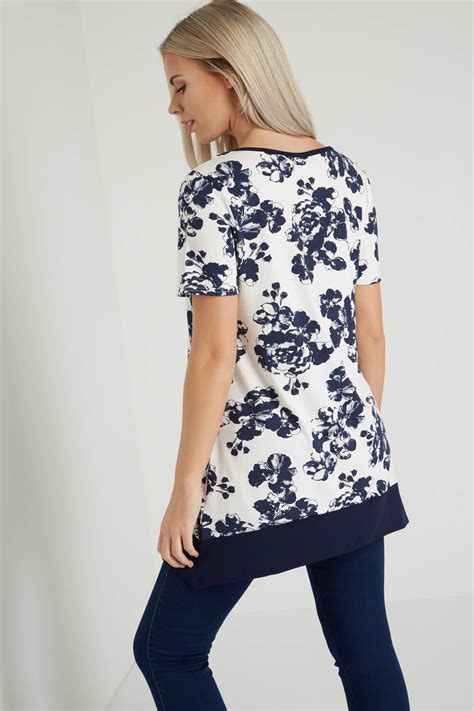 Floral Hanky Hem Top In Navy Roman Originals Uk