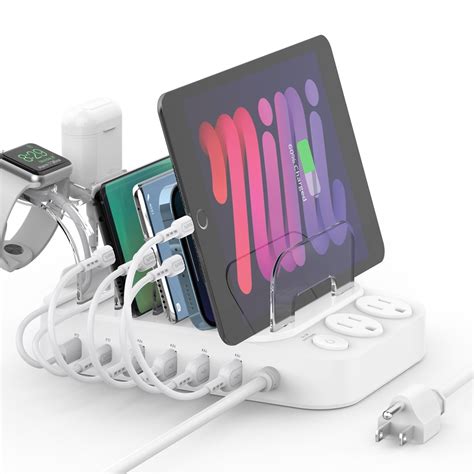 SooPii 70W 6 Port USB Charging Station For Multiple Devices With 2 AC