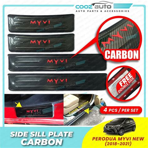 Perodua Myvi 2018 2022 Door Side Sill Step Plates Carbon Fiber With