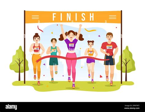 marathon race illustration  people running jogging sport