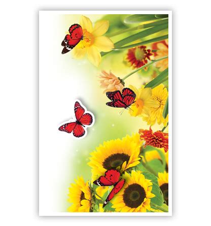 Gele Bloemen En Rode Vlinders Primeurcards