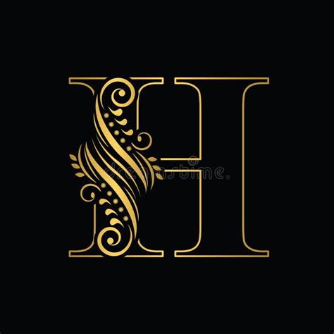 Gold Letter H Vintage Golden Flower Ornament Initial Letters Stock