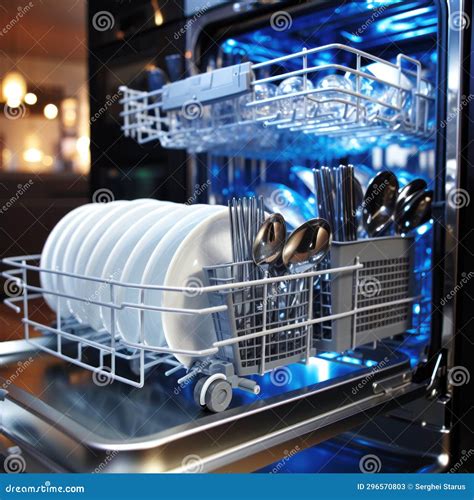 Dishwasher With Plates And Utensils In It Ai Stock Image Image Of