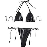 Amazon Soly Hux Women S Sexy Metallic Halter Top Swimsuit Tie Side Triangle Bikini Pink