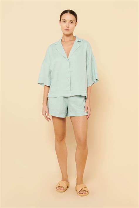 Nude Lucy Nude Linen Lounge Shirt Lagoon Stylerunner