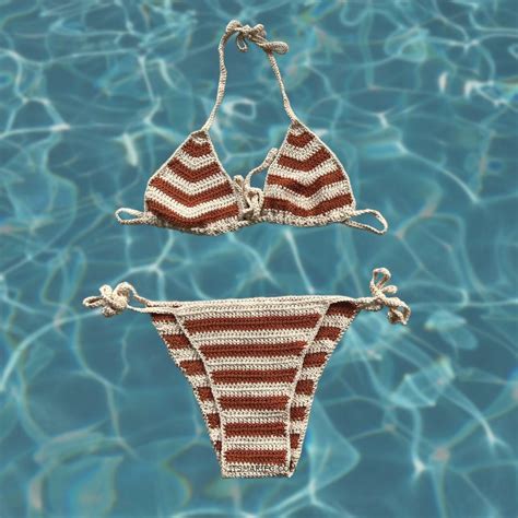 Crochet Striped Bikini Pattern Retro Crochet Bikini Top And Bottom Crochet Summer Pattern