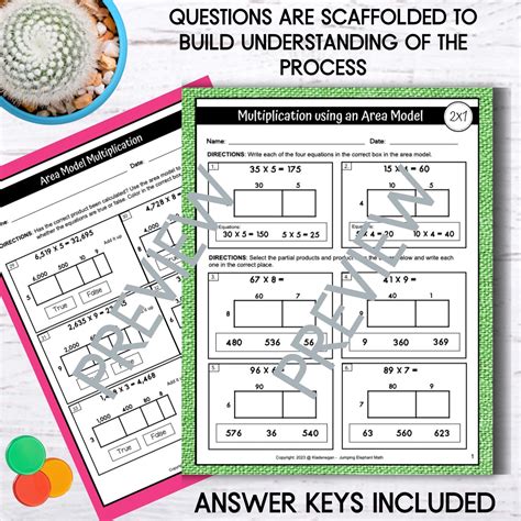 Area Model Multiplication Worksheets 2x1 3x1 4x1 And 2x2 Digits