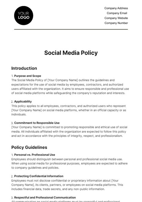 Free Social Media Policy Hr Template To Edit Online