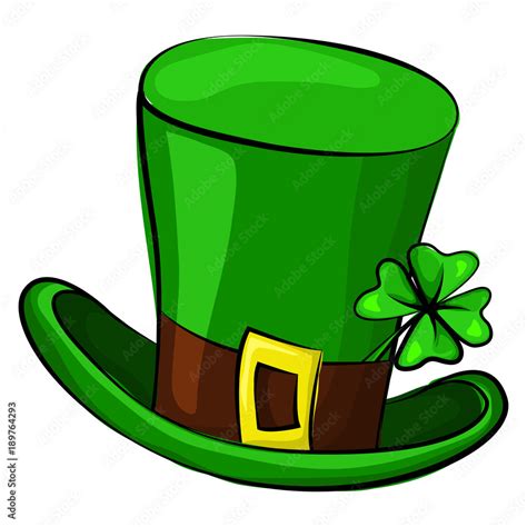 St. Patrick's Day leprechaun hat with four leaf clover. Vector cartoon ...