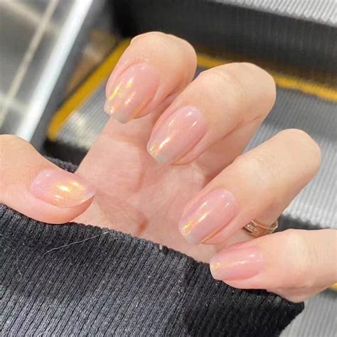 HANDMADE Artificial Nail Nude Color Gentle Aurora Pink Short Phototherapy Nails Reusable And