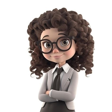 Premium Photo A Cartoon Girl With Curly Hair And Glasses