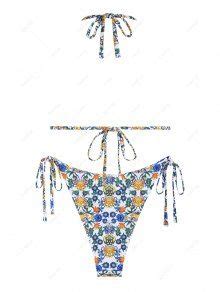 Zaful Tie Side Ethnic Style Floral String Triangle Bikini Swimwear In Blue Zaful