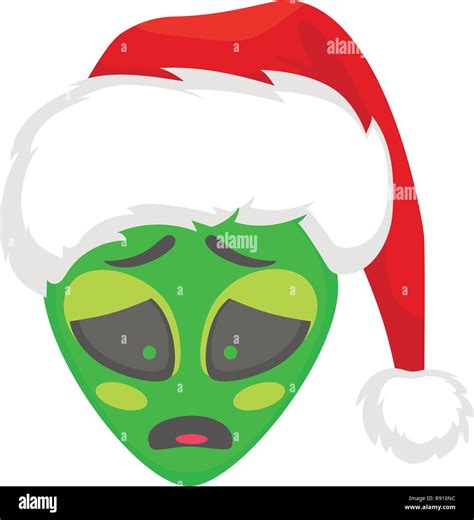 Cara Alien Gena Emoji Alien Cabeza Verde En Santa Hat Triste