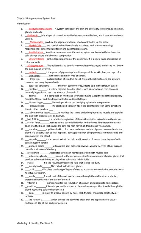 Anatomy & Physiology Chapter 5 Integumentary System Answer Key - Studocu