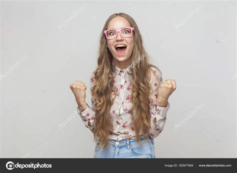 Beautiful Blonde Woman Shouting Having Happiness Look Stock Photo By Khosrork 182977064