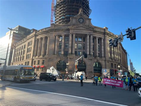 A climate change protest causing major delays near South Station during
