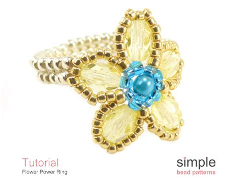 Beaded Flower Ring Tutorial Beaded Stretch Ring Pattern Etsy