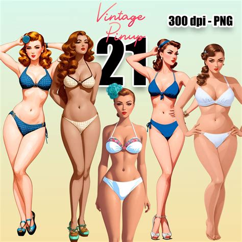 Vintage Pin Up Woman Clipart Vintage Model Clipart Bikini Watercolor Clipart Pin Up Girls