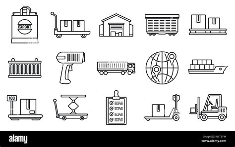 World Goods Export Icons Set Outline Set Of World Goods Export Vector