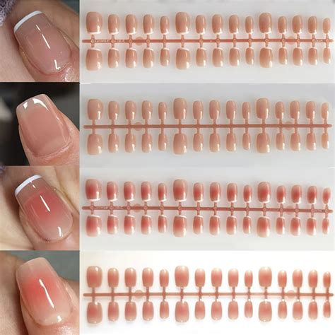 Pcs Nude Pink Fake French Nail Detachable False Nails Short Simple Nail Full Cover Nail Tips