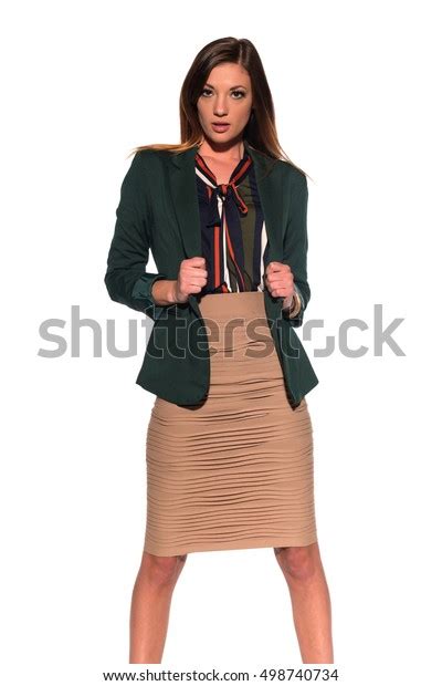 Tall Slim Brunette Dressed Green Tan Stock Photo 498740734 Shutterstock