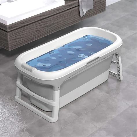 Banheira Portátil Para Adulto - Banheira Ofurô 128 cm Dobrável Portátil Adulto Cinza 220 litros com ...